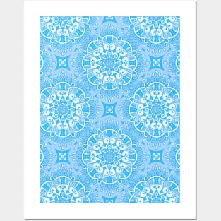 Ornamental floral mandala blue #1 Posters and Art